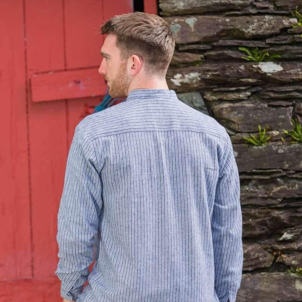 Lee Valley Irish Striped Cotton Grandfather Shirt - Picture 5 of 6